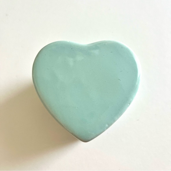 Blue Green Mint Green Ceramic Heart Shaped Box with Gold Trim - Picture 1 of 9